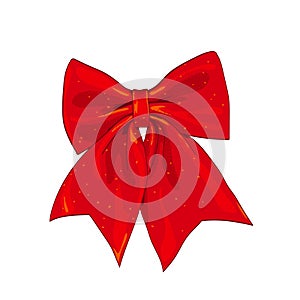 Vector red bow. Shiny satin ribbon on white background. Christmas gift, valentines day, birthday wrapping element