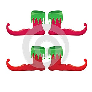 Vector red cartoon christmas elf shoes collection icon isolated on transparent background. vector funky red cartoon