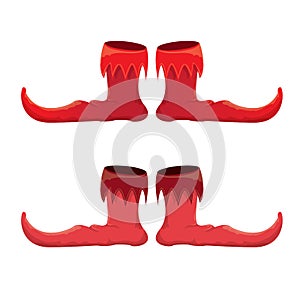 Vector red cartoon christmas elf shoes collection icon isolated on transparent background. vector funky red cartoon