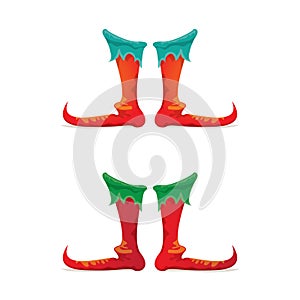 Vector red cartoon christmas elf shoes collection icon isolated on transparent background. vector funky red cartoon