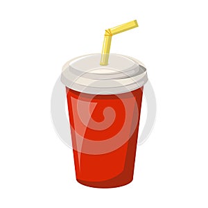 Vector red cartoon cup with straw, cap