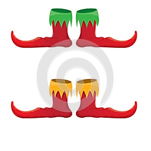 Vector red cartoon christmas elf shoes collection icon isolated on transparent background. vector funky red cartoon photo