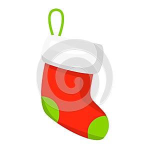 Vector of red Christmas stocking isolated on white. Cartoon style.