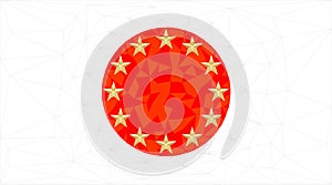 Vector red circle and 12 gold stars on a white background. Japan and euro flags. Abstract low polygonal wireframe connected