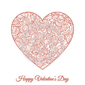 Vector Red Floral Heart. Happy Valentines Day Holiday