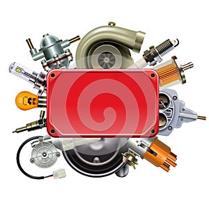 Vector Red Frame with Car Spares