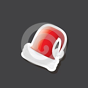 vector red funky Santa Claus hat sticker icon or label isolated on grey background. merry christmas design element for