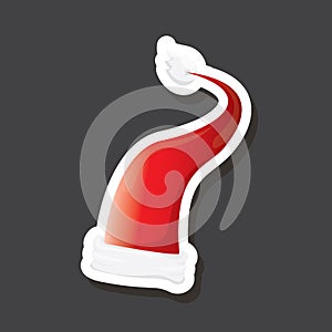 vector red funky Santa Claus hat sticker icon or label isolated on grey background. merry christmas design element for