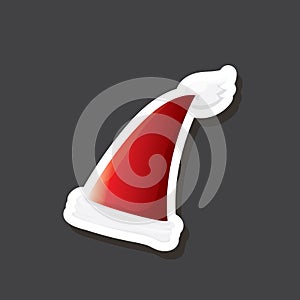 vector red funky Santa Claus hat sticker icon or label isolated on grey background. merry christmas design element for