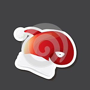 vector red funky Santa Claus hat sticker icon or label isolated on grey background. merry christmas design element for