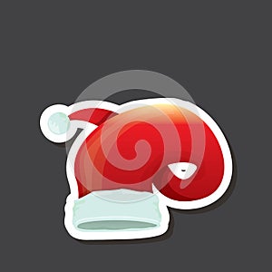 vector red funky Santa Claus hat sticker icon or label isolated on grey background. merry christmas design element for