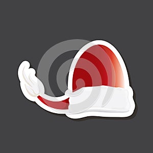 vector red funky Santa Claus hat sticker icon or label isolated on grey background. merry christmas design element for