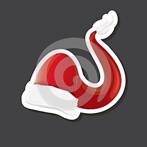 vector red funky Santa Claus hat sticker icon or label isolated on grey background. merry christmas design element for