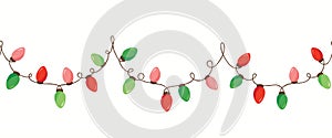 Vector Red Green Holiday Christmas New Year Intertwined String Lights Isolated Horizontal Seamless Border Background photo