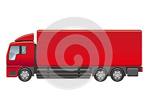 Vector Red Heavy Truck Side View Illustration On A White Background.