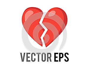Vector red love heart broken in two icon, breaking heart, brokenhearted