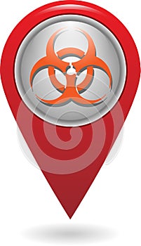 Vector red map marker  with symbol biohazard