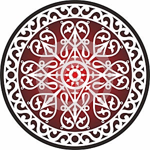 Vector red national Yakut circle. Round pattern of the indigenous peoples of the north, tundra, Chukchi, Nenets.