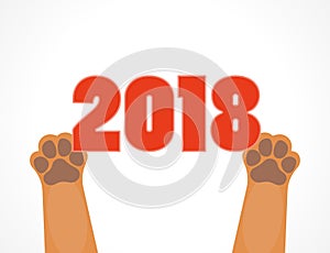 Vector red numbers 2018 with dog paws