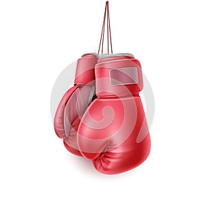 Vector red pair of boxing glove on lace realistic