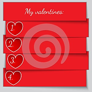 Vector red paper enumerated valentine list
