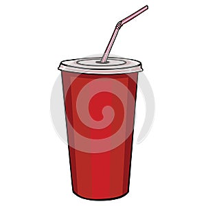 Vector red plastic cup with lid and straw