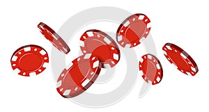 Vector red playing chips flying in different angles