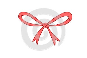 Vector red ribbon bow. Hand drawn simple illustration for Easter xmas birthday, Valentines Day, wedding, holiday, gift, girl, baby