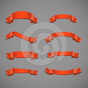 Vector red ribbons. Ribbon banner set. on a gray background