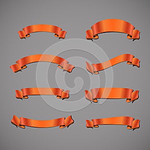 Vector red ribbons. Ribbon banner set. on a gray background