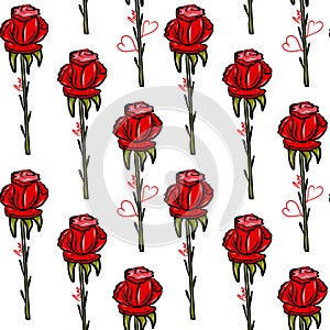 Vector Red Rose flower seamless pattern. Bordo background, Allover print, aop, floral pattern photo