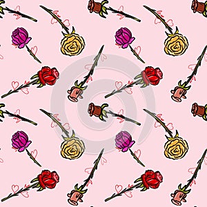 Vector Red Rose flower seamless pattern. Bordo background, Allover print, aop, floral pattern photo