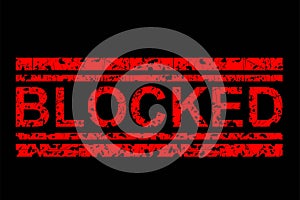 Red Rubber Stamp, Blocked, at Black Background