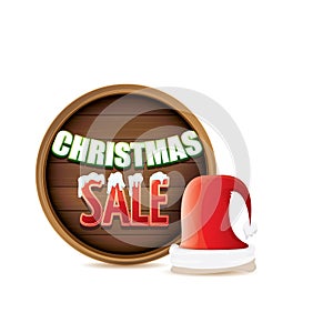 Vector red Santa hat with special sale sign tag isolated on white background. vector merry christmas sale label, sticker