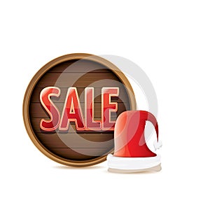 Vector red Santa hat with special sale sign tag isolated on white background. vector merry christmas sale label, sticker