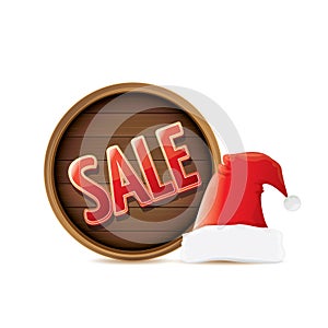 Vector red Santa hat with special sale sign tag isolated on white background. vector merry christmas sale label, sticker