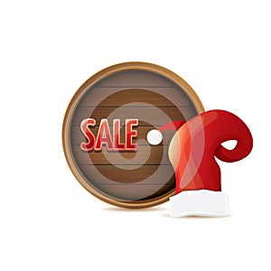 Vector red Santa hat with special sale sign tag isolated on white background. vector merry christmas sale label, sticker