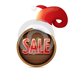 Vector red Santa hat with special sale sign tag isolated on white background. vector merry christmas sale label, sticker