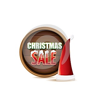 Vector red Santa hat with special sale sign tag isolated on white background. vector merry christmas sale label, sticker