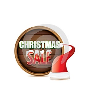 Vector red Santa hat with special sale sign tag isolated on white background. vector merry christmas sale label, sticker