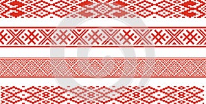 Vector red set of seamless belarusian national ornament. Ethnic pattern of Slavic peoples, Russian, Ukrainian, Serb, Pole,