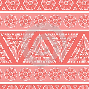Vector red shibori triangle and octagon stripes abstract seamless pattern. Suitable for textile, gift wrap and wallpaper