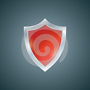 Vector red shield. Defense icon. Protection concept.