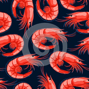 Shrimp seamless pattern, seafood background