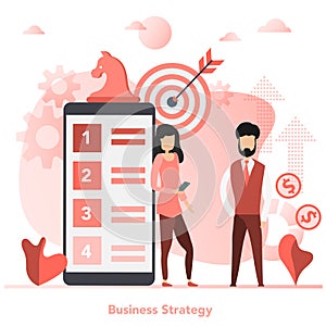 Vector red square concept of business strategy in flat style