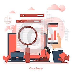 Vector red square concept of case study in flat style