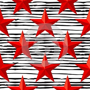 Vector Red stars seamless pattern for 23 February. The Day of Defender of the Fatherland photo