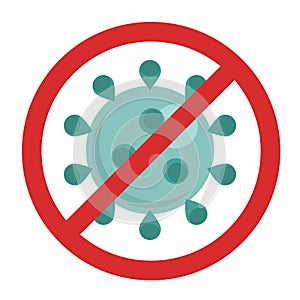 Vector red stoppage sign with virus inside, prohibition symbol with coronavirus, covid-19, Stop Virus logo, isolated