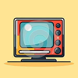 Vector of a red television on a table