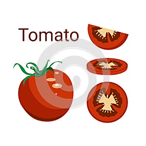 Vector red tomato with slices